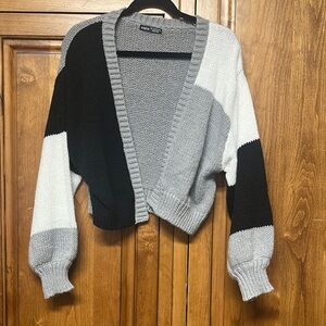 Black Grey and White Cozy Knit Cardigan Sweater